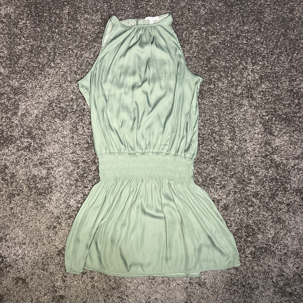 Miou Muse Dress High Neck Smocked Waist Mini Sleeveless Size Small Green